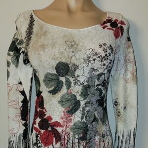 Cache Watercolors Floral Knit Long Sleeve Blouse Top